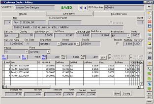 Customer Quote Screen Line Item Tab
