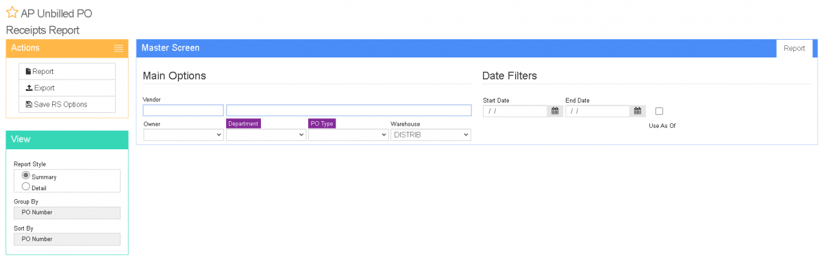 File:Unbilled PO Receipt Report Screen.png - Adjutant Wiki